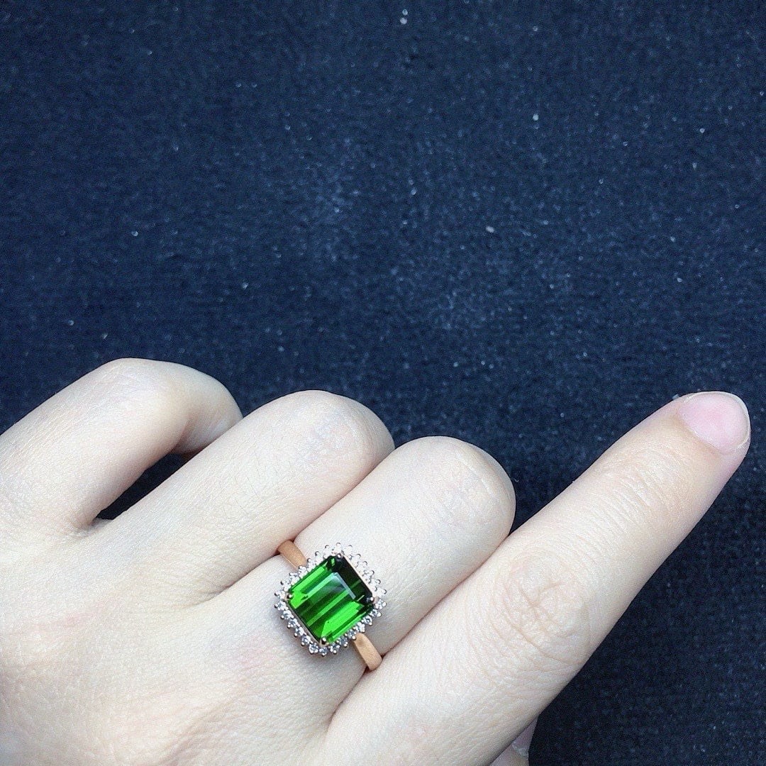 14k Gold 2.92 Ct Natural Tourmaline & Diamond Ring - 2