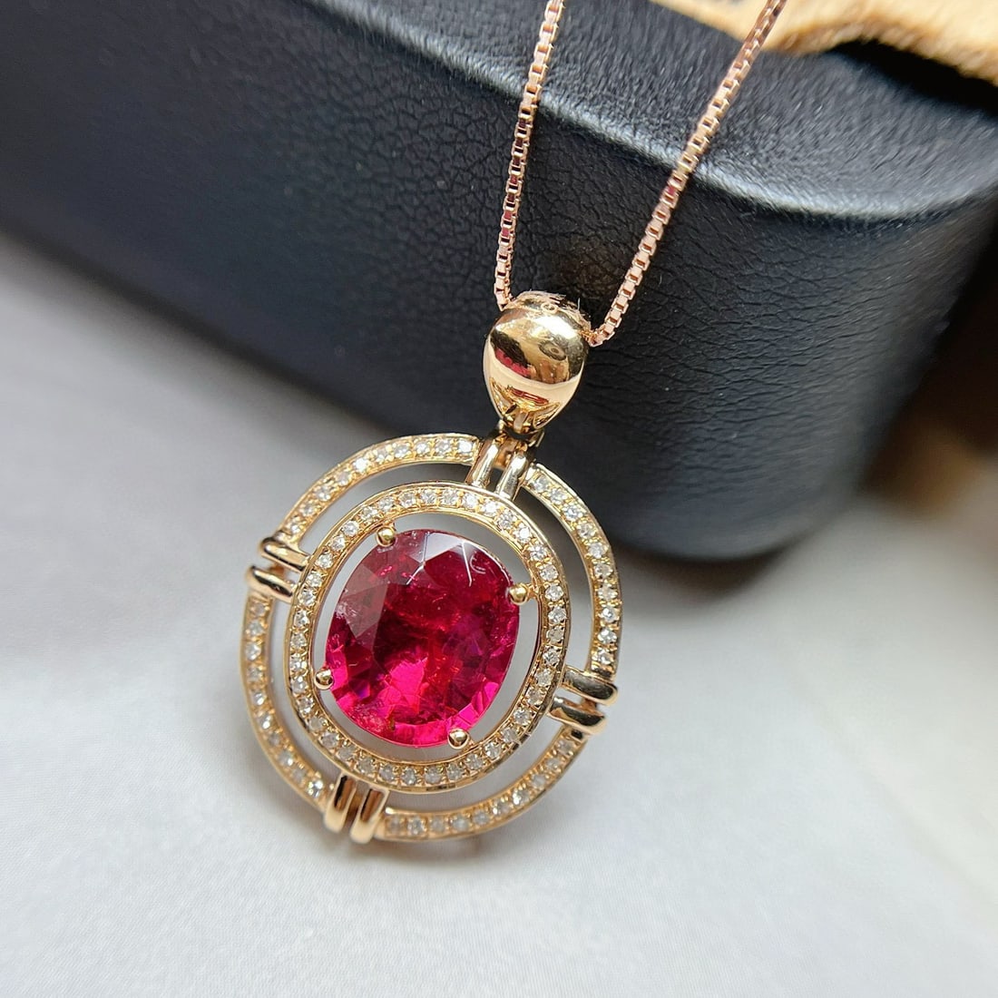 14k Gold 1.90 Ct Natural Tourmaline & Diamond Pendant( Without Chain ) - 2
