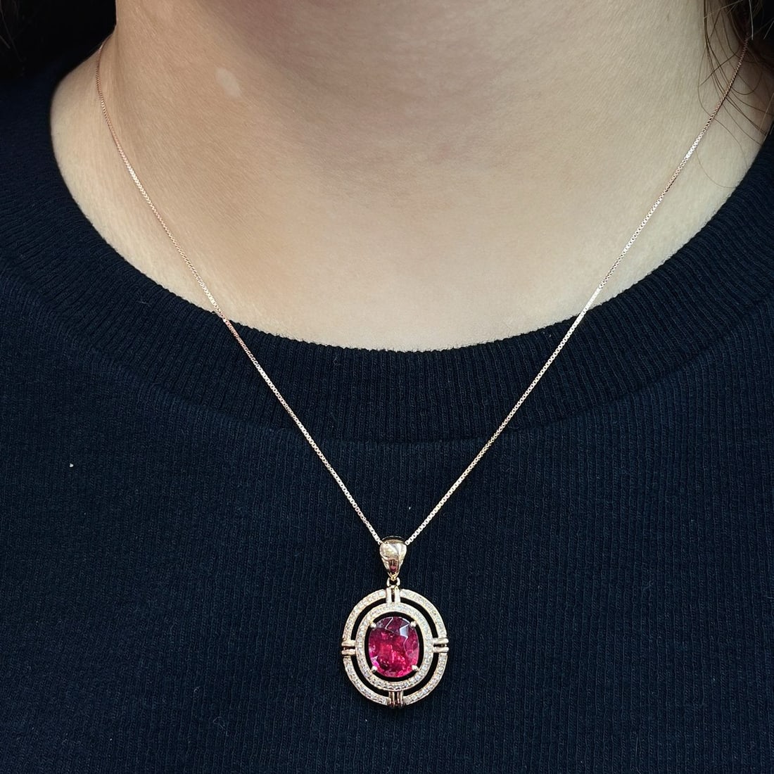 14k Gold 1.90 Ct Natural Tourmaline & Diamond Pendant( Without Chain ) - 5