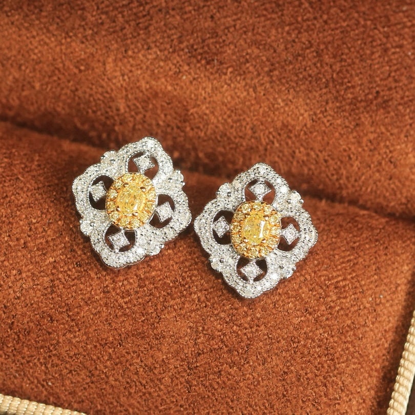 14k Gold 0.51 Ctw Natural Yellow Diamond & Diamond Earrings - 2