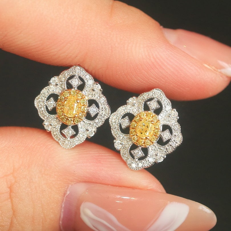14k Gold 0.51 Ctw Natural Yellow Diamond & Diamond Earrings - 6