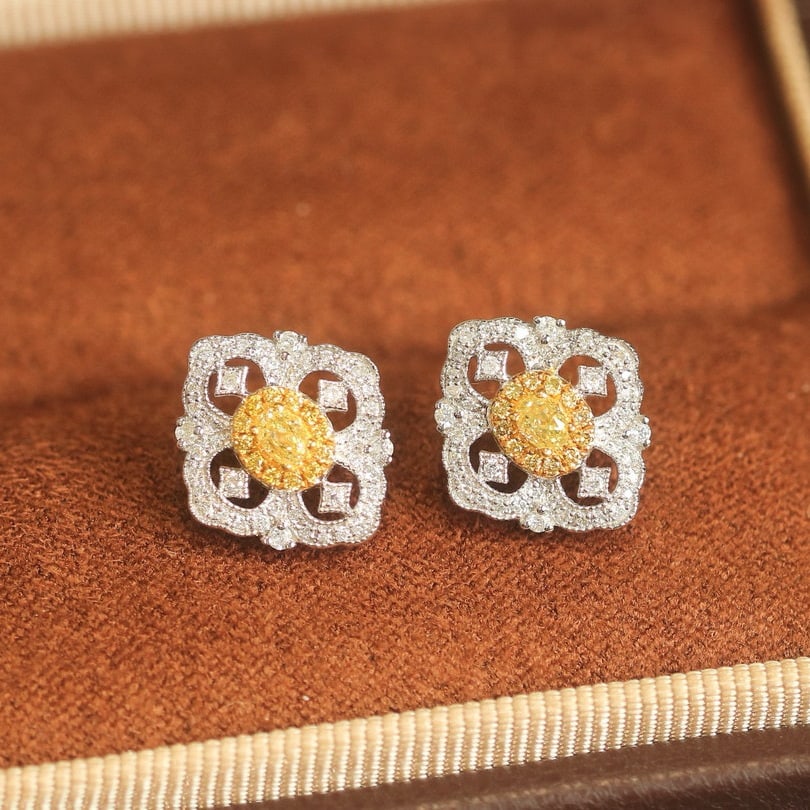 14k Gold 0.51 Ctw Natural Yellow Diamond & Diamond Earrings - 8