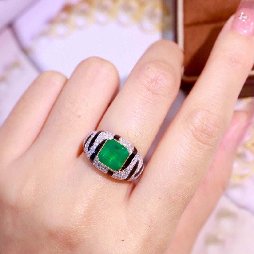 14k Gold 3.32 Ctw Vivid Green Natural Emerald & Diamond Ring - 5