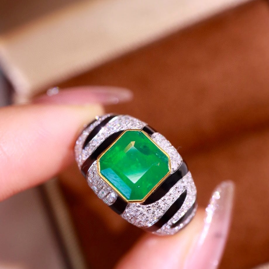 14k Gold 3.32 Ctw Vivid Green Natural Emerald & Diamond Ring - 6