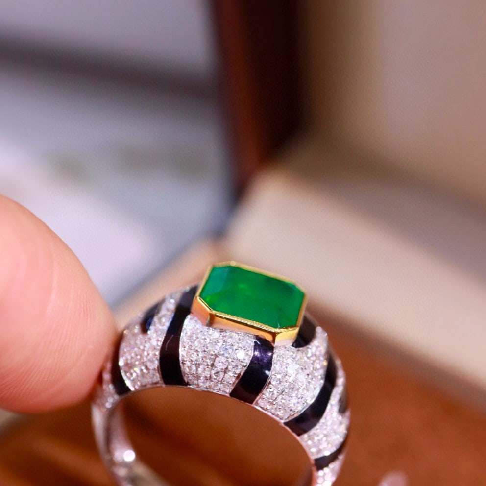 14k Gold 3.32 Ctw Vivid Green Natural Emerald & Diamond Ring - 7