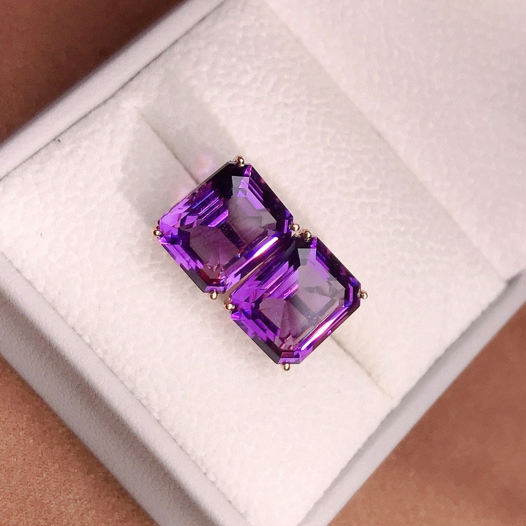 14k Gold 12.3 Ct Natural Amethyst Earrings - 2