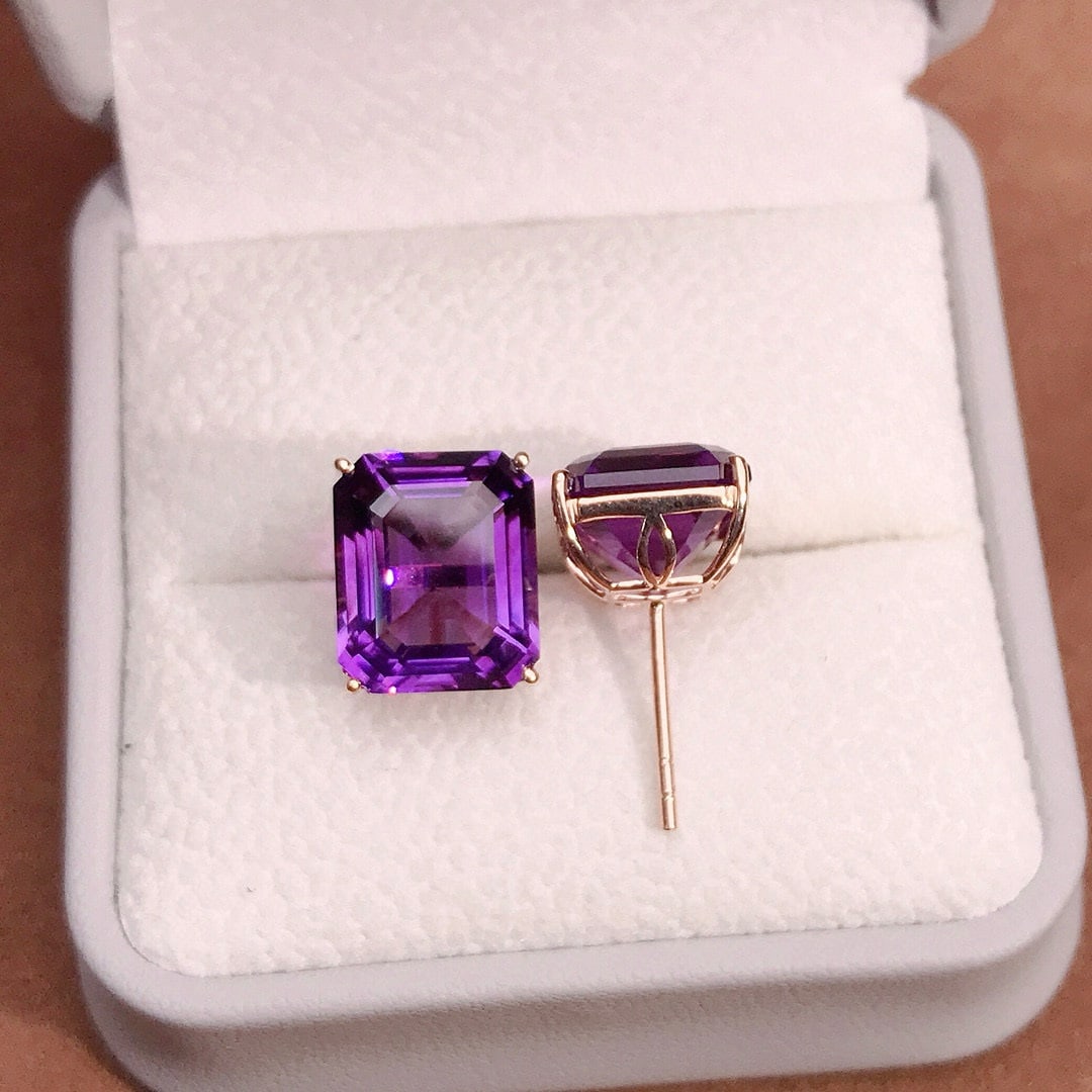 14k Gold 12.3 Ct Natural Amethyst Earrings - 3