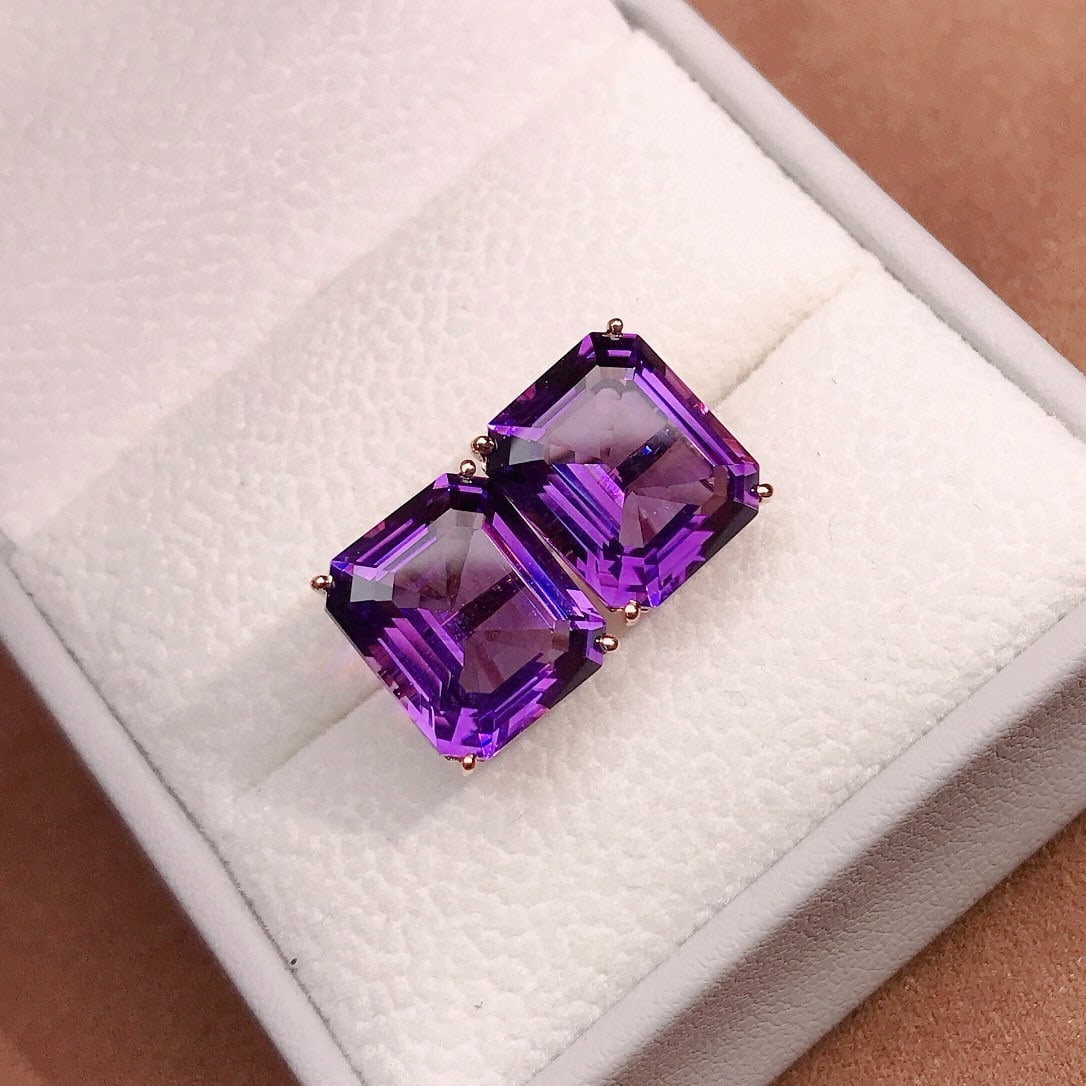 14k Gold 12.3 Ct Natural Amethyst Earrings - 4