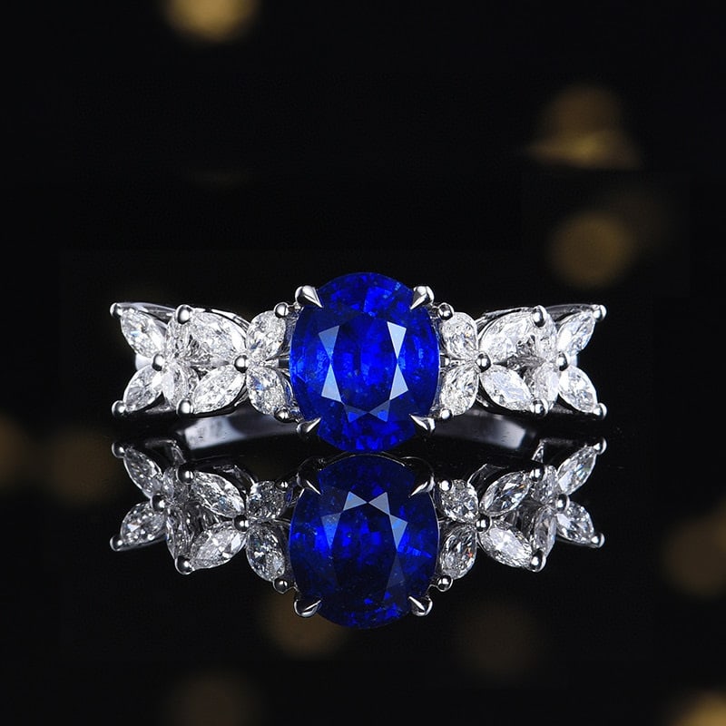 14k Gold 2.53 Ctw Natural Sapphire & Diamond Ring: Ref:230938290 // gold content:14k gold // ring size:7. 25us // // main gemstone:sapphire // shape:oval // carat weight:1. 96ct // color:royal blue // treatment:natural // // adjacent gemstone 2 :
