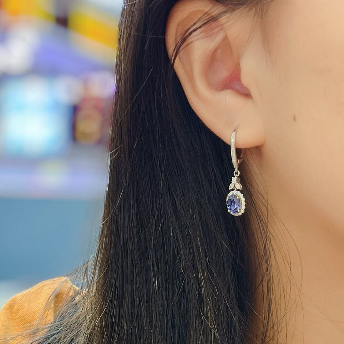 14k Gold 2.35 Ct Natural Sapphire & Diamond Earrings - 2