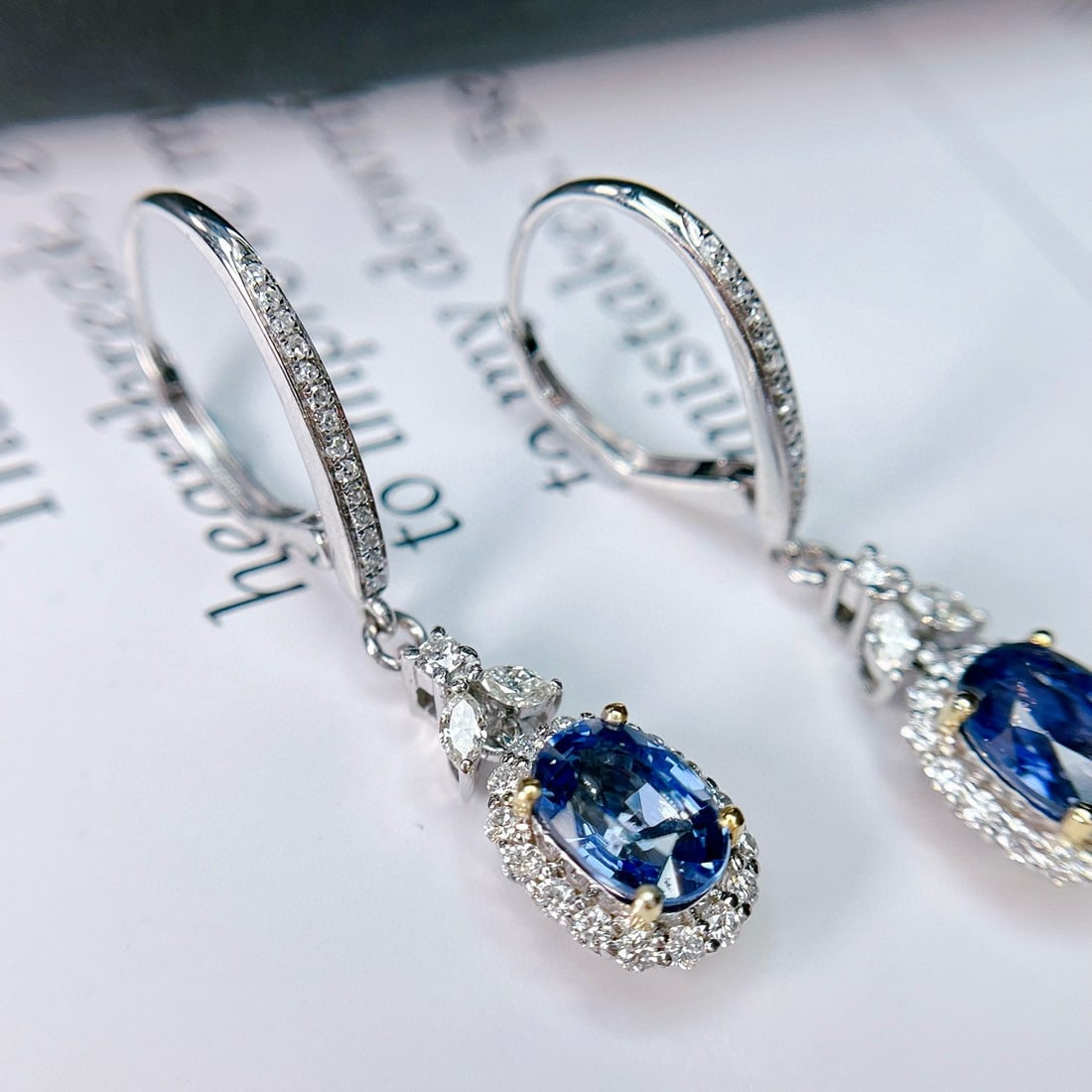 14k Gold 2.35 Ct Natural Sapphire & Diamond Earrings - 5
