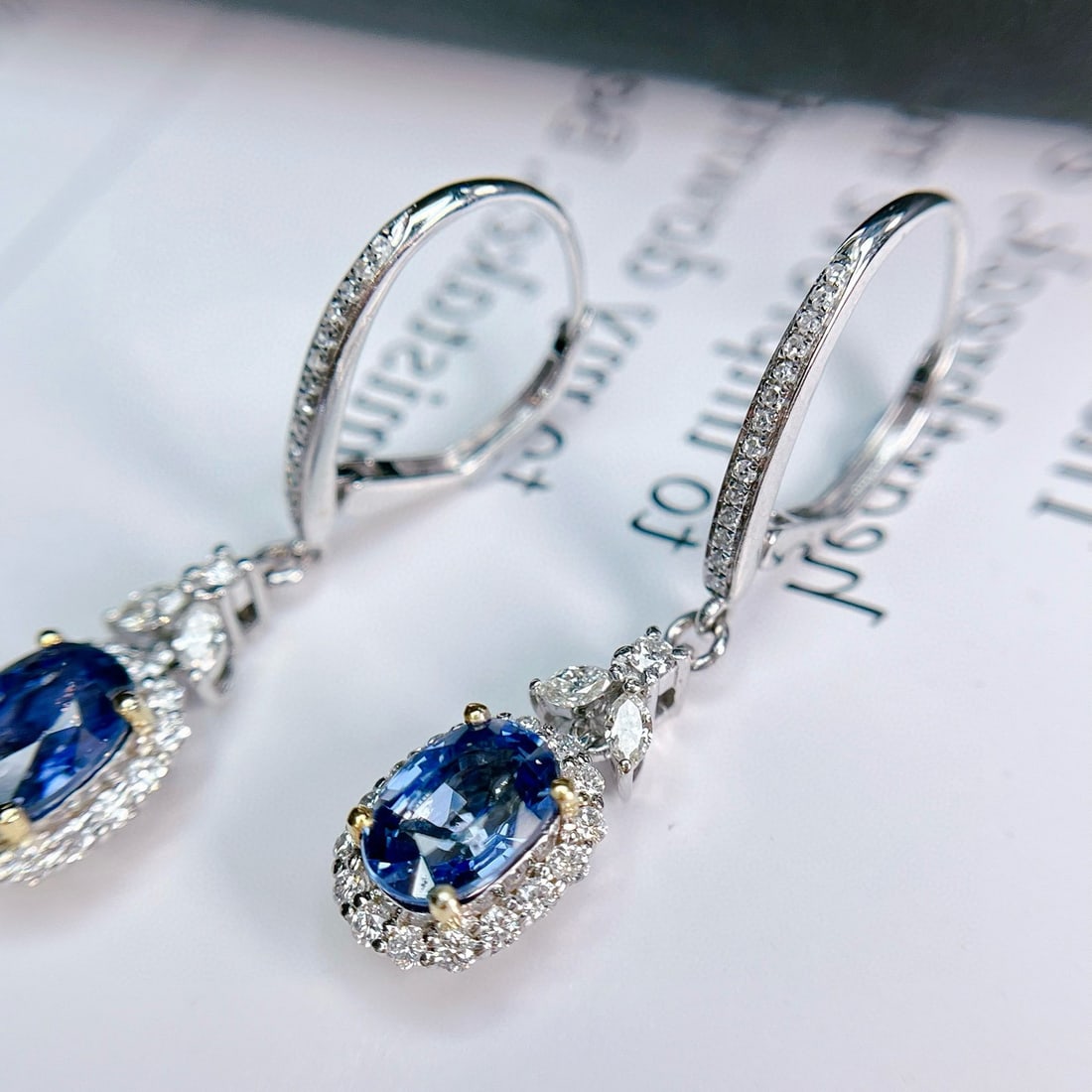 14k Gold 2.35 Ct Natural Sapphire & Diamond Earrings - 6