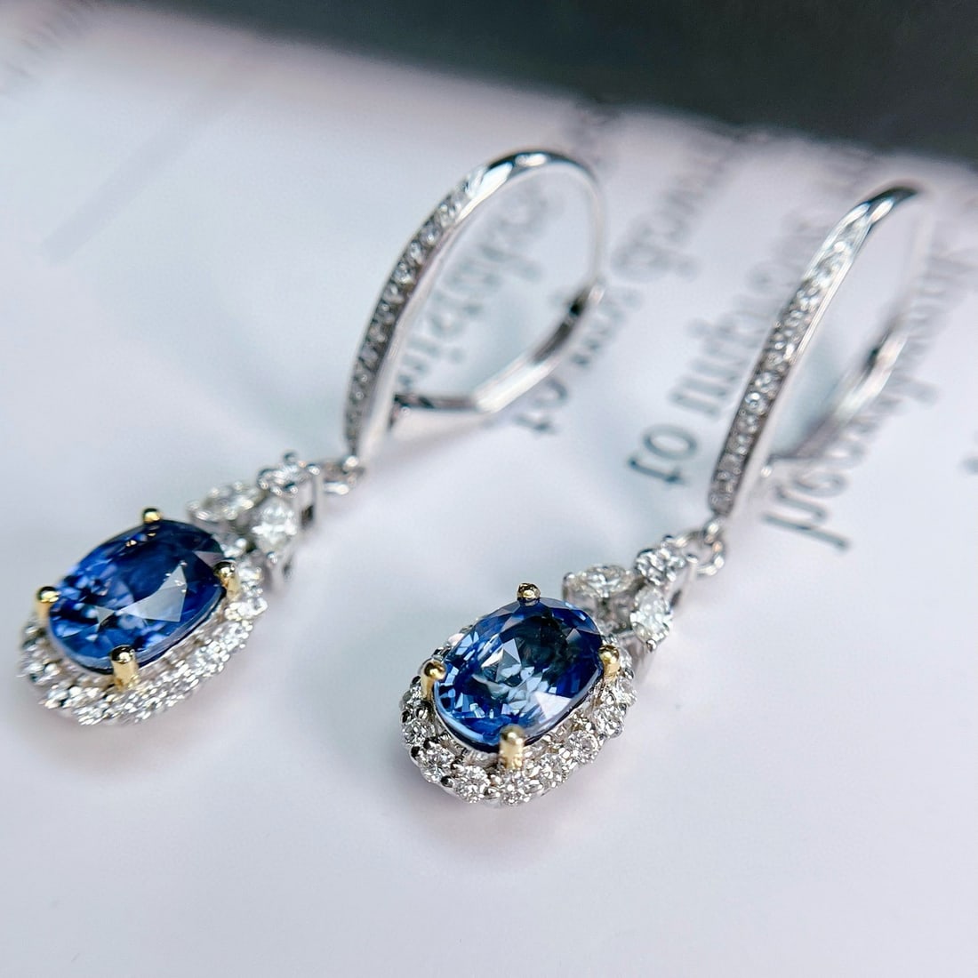 14k Gold 2.35 Ct Natural Sapphire & Diamond Earrings - 7
