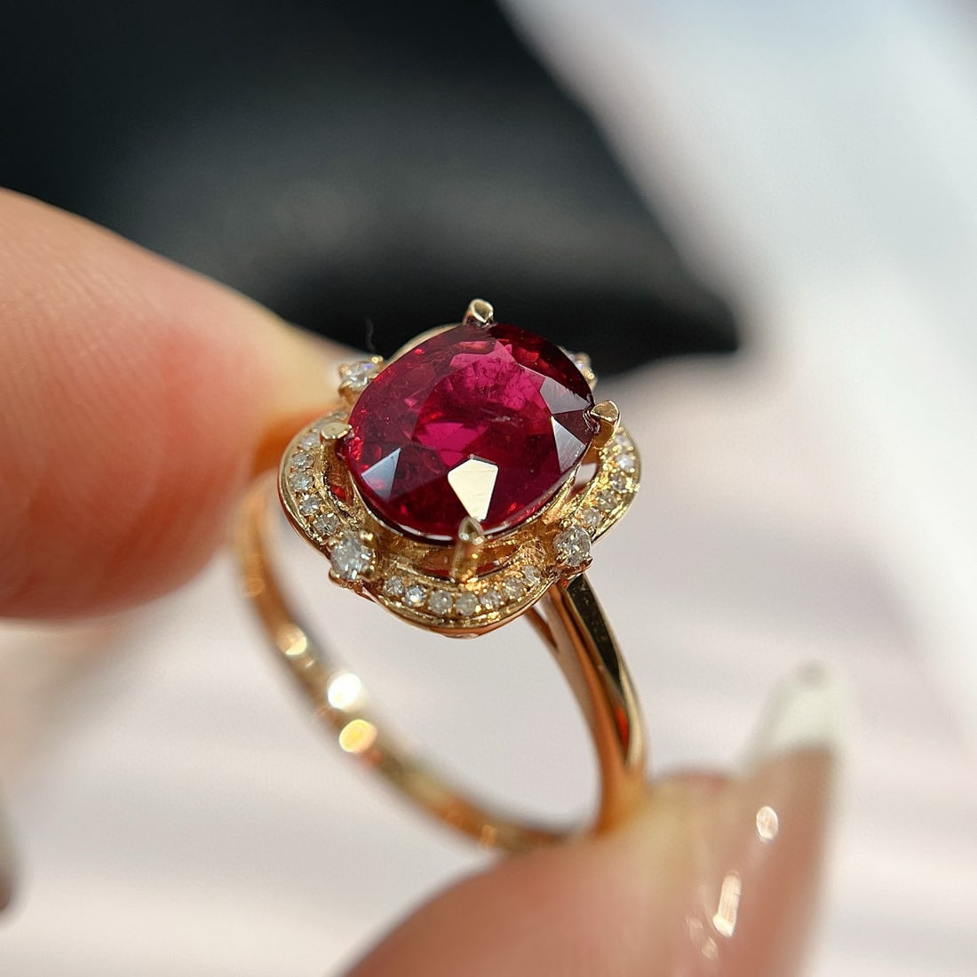 14k Gold 1.80 Ct Natural Tourmaline & Diamond Ring - 6