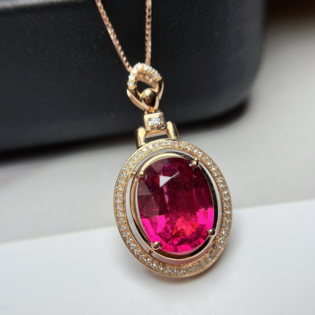 14k Gold 3.40 Ct Natural Tourmaline & Diamond Pendant( Without Chain ) - 2