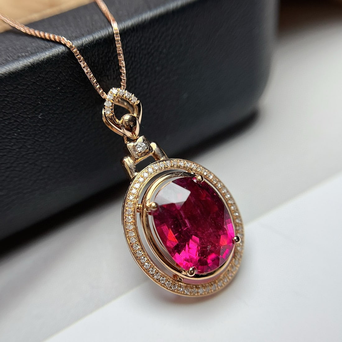 14k Gold 3.40 Ct Natural Tourmaline & Diamond Pendant( Without Chain ) - 4