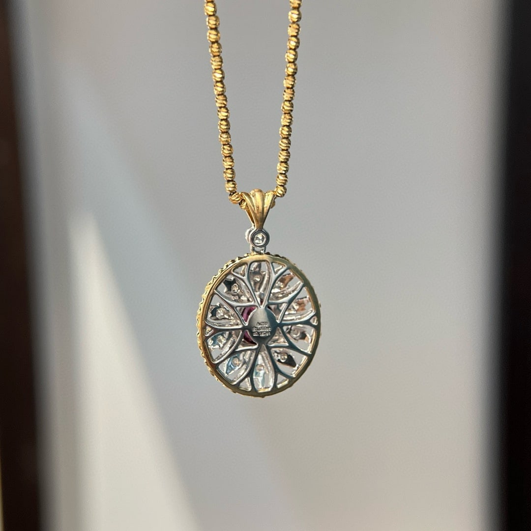 14k Gold 1.18 Ctw Natural Ruby & Diamond Pendant( Without Chain ) - 2