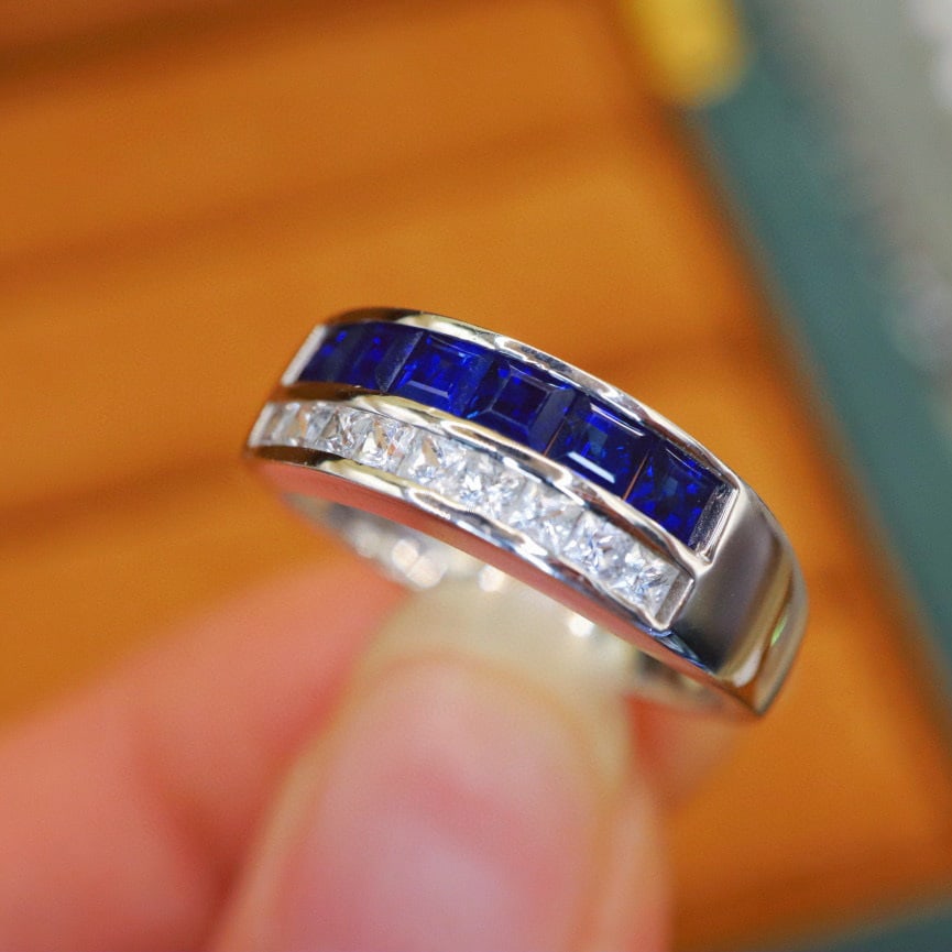 14k Gold 1.53 Ctw Vivid Blue Natural Sapphire & Sapphire Ring - 2