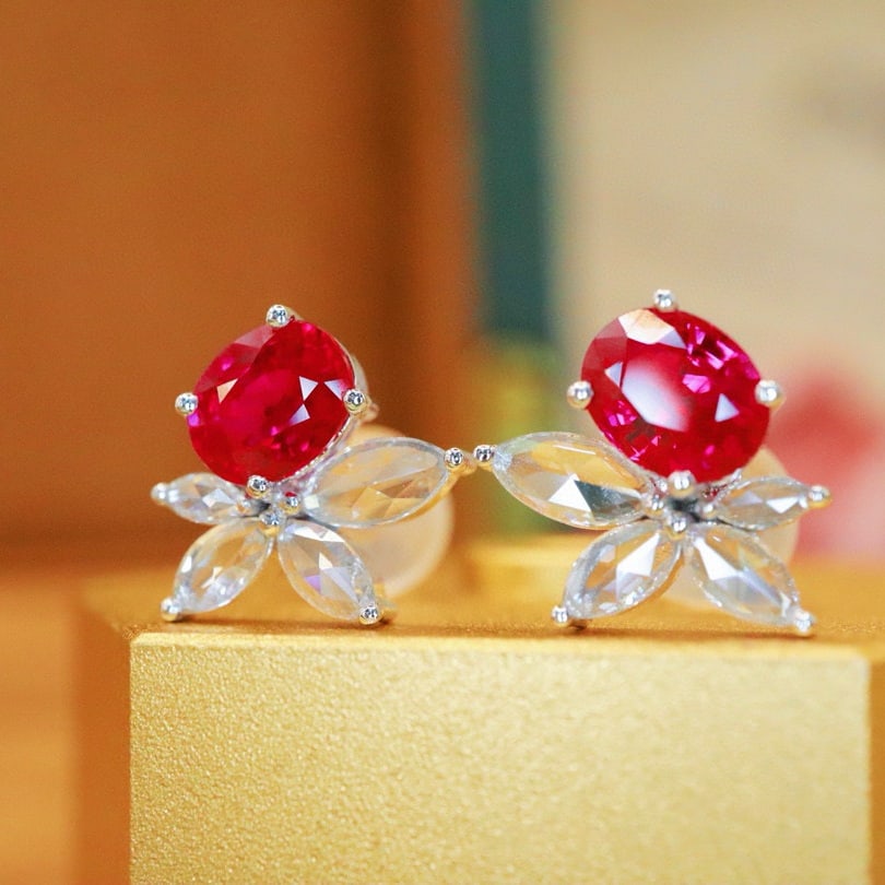 14k Gold 1.54 Ctw Natural Ruby & Diamond Earrings - 2