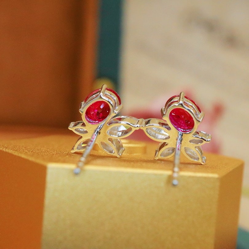 14k Gold 1.54 Ctw Natural Ruby & Diamond Earrings - 4