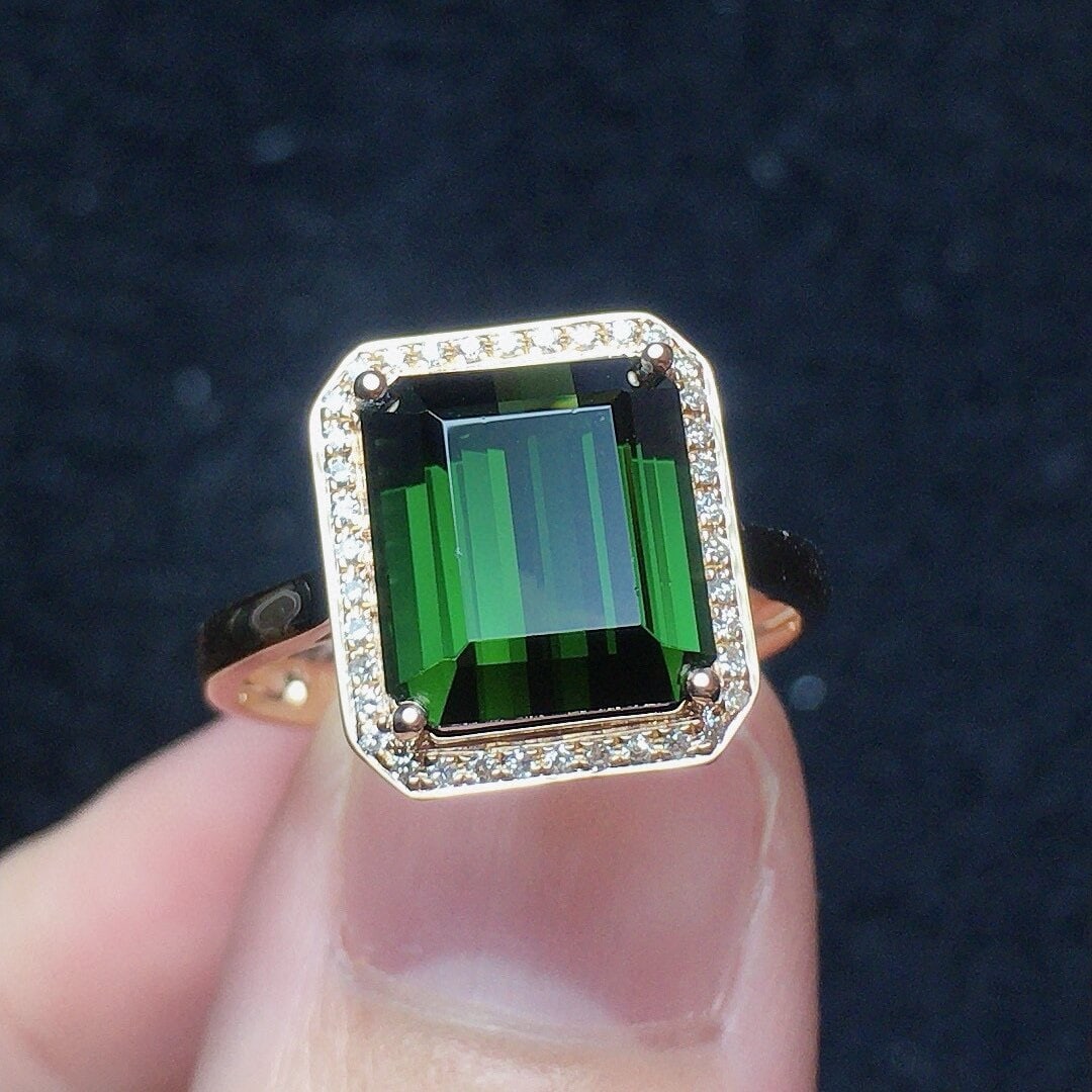 14k Gold 4.56 Ct Natural Tourmaline & Diamond Ring - 2