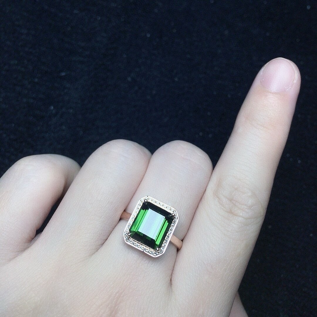 14k Gold 4.56 Ct Natural Tourmaline & Diamond Ring - 4