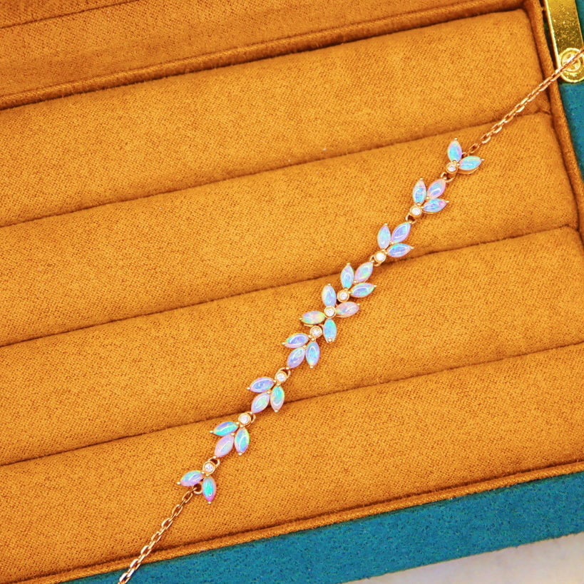 14k Gold 2.30 Ctw Natural Opal & Diamond Bracelet - 3