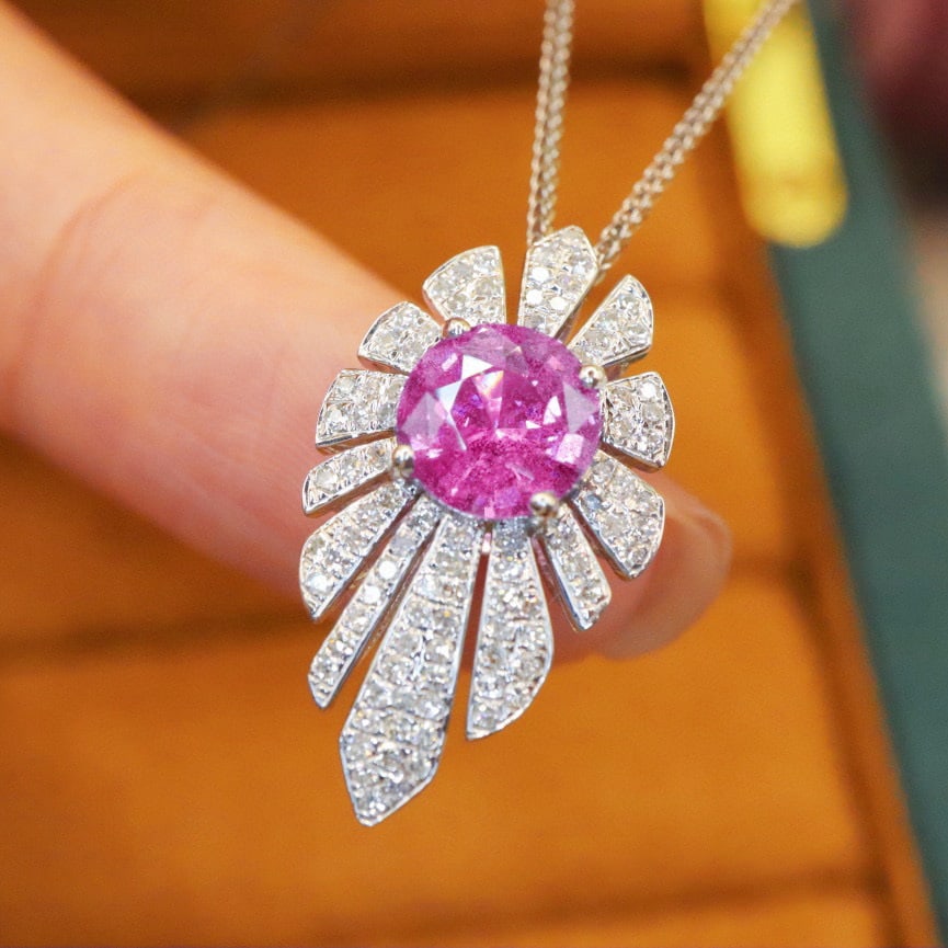 14k Gold 1.56 Ctw Natural Sapphire & Diamond Pendant( Without Chain ) - 3