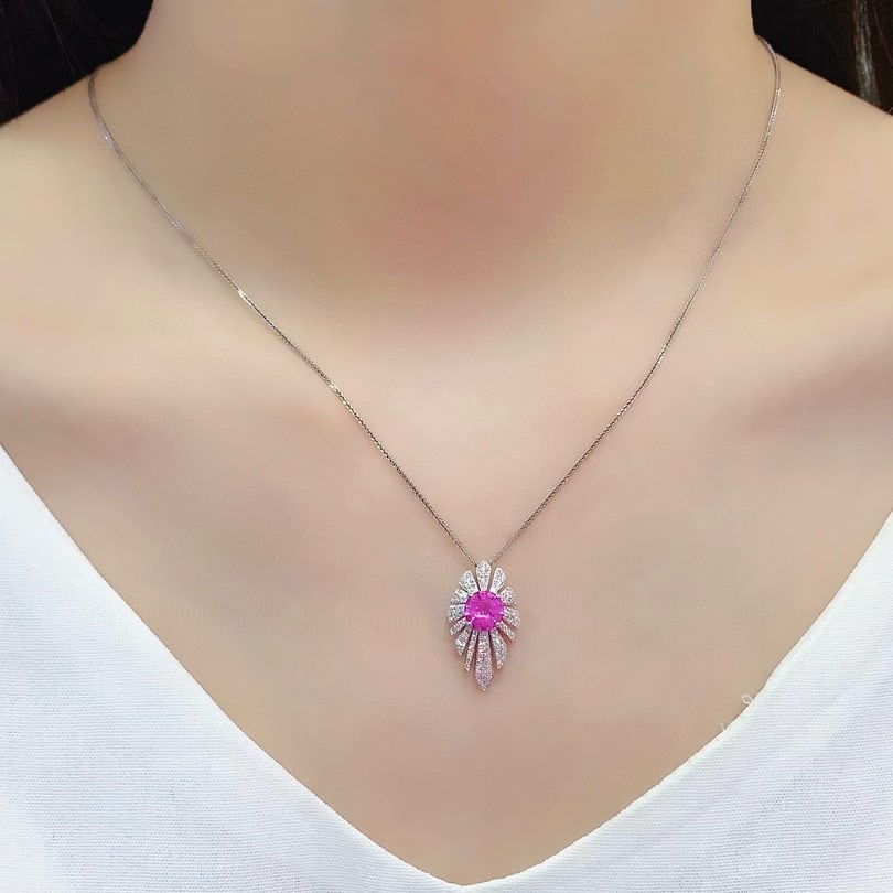 14k Gold 1.56 Ctw Natural Sapphire & Diamond Pendant( Without Chain ) - 5