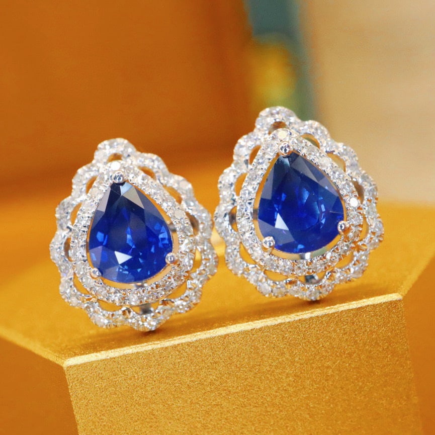 14k Gold 1.69 Ctw Natural Sapphire & Diamond Earrings - 2