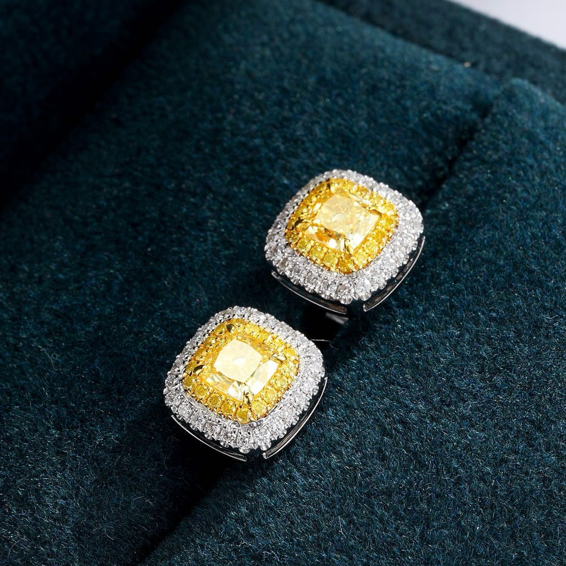 14k Gold 1.10 Ctw Natural Yellow Diamond & Diamond Earrings - 2