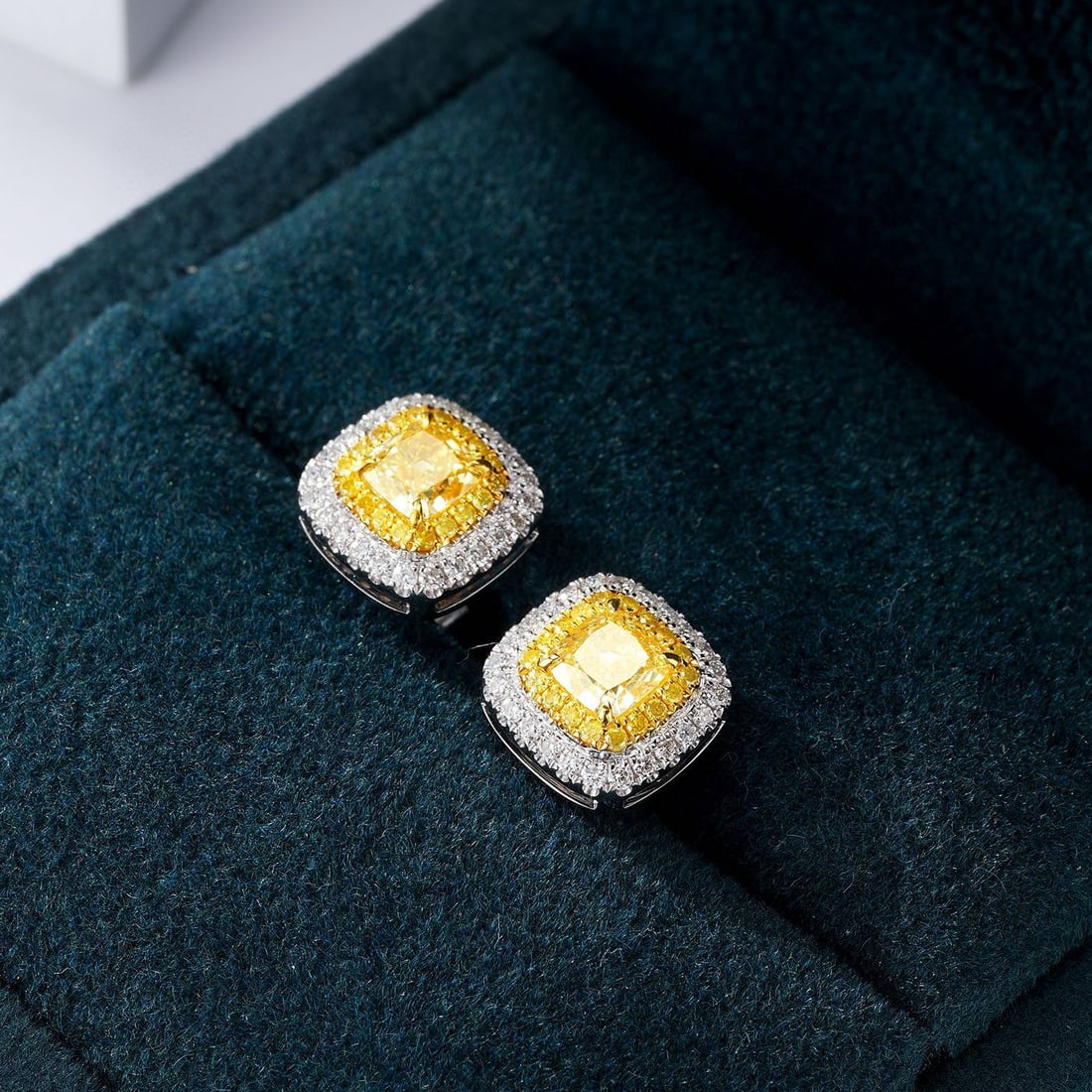 14k Gold 1.10 Ctw Natural Yellow Diamond & Diamond Earrings - 5