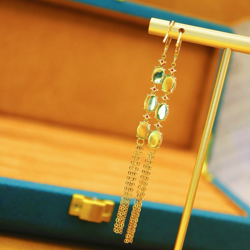 14k Gold 2.41 Ctw Natural Opal & Diamond Earrings - 3