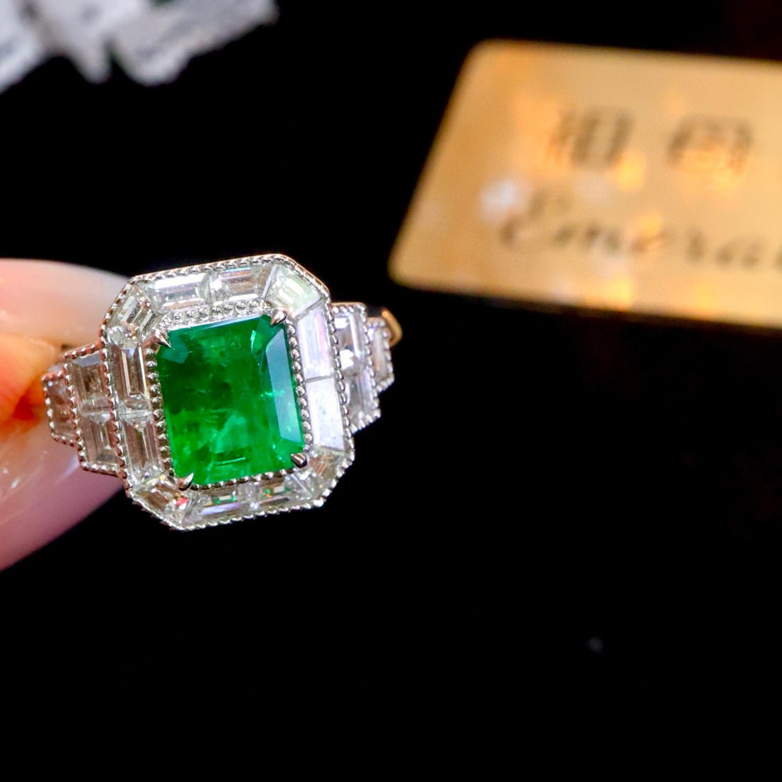 14k Gold 2.48 Ctw Vivid Green Natural Emerald & Diamond Ring: Ref:230938370 // gold content:14k gold // ring size:7. 25us // // main gemstone:emerald // shape:octagonal // carat weight:1. 30ct // color:vivid green // treatment:natural // // adjacent gemstone