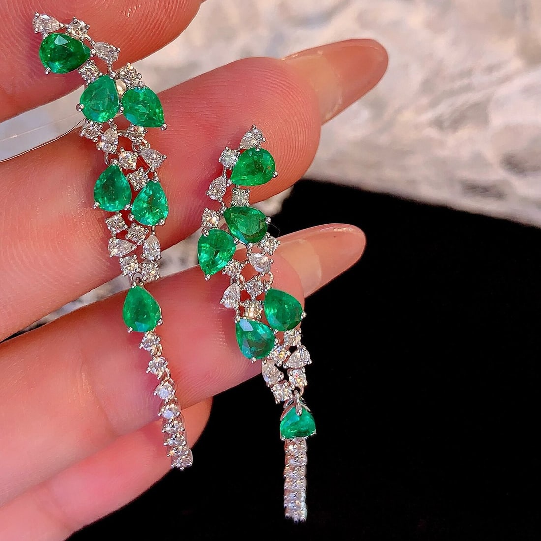 14k Gold 3.72 Ctw Vivid Green Natural Emerald & Diamond Earrings - 2