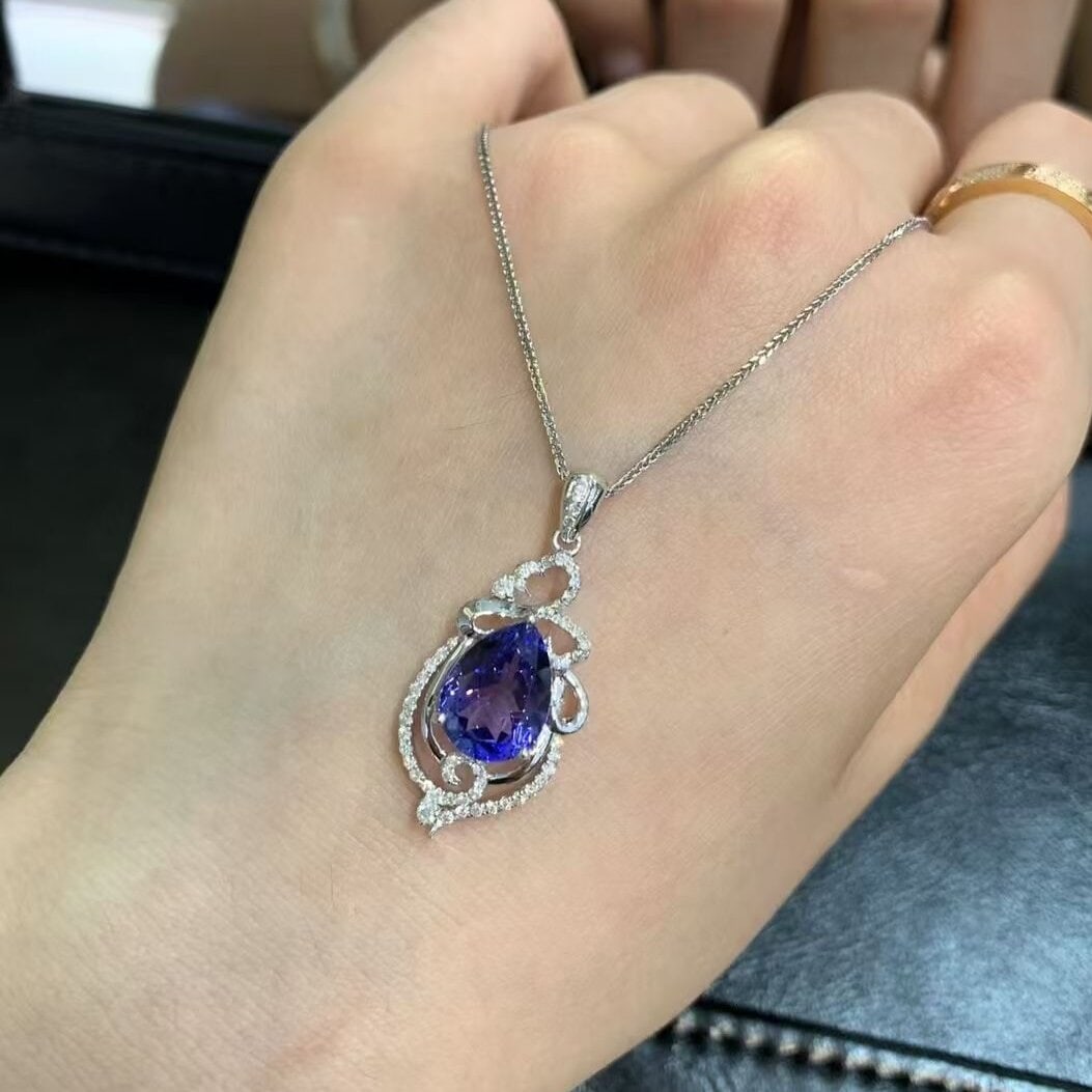 14k Gold 2.96 Ct Natural Tanzanite & Diamond Pendant( Without Chain ) - 2