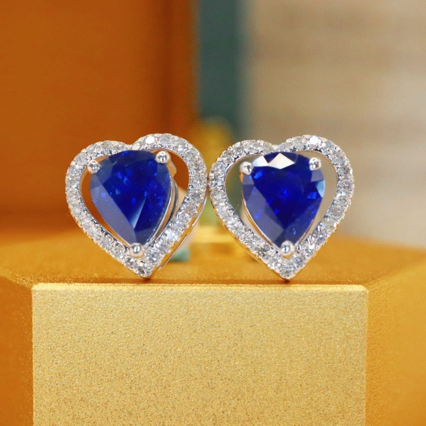 14k Gold 1.56 Ctw Natural Sapphire & Diamond Earrings: Ref:230938388 // gold content:14k gold // main gemstone:sapphire // shape:pear // carat weight:1. 40ct // color:royal blue // treatment:natural // // adjacent gemstone 2 : diamond // number of