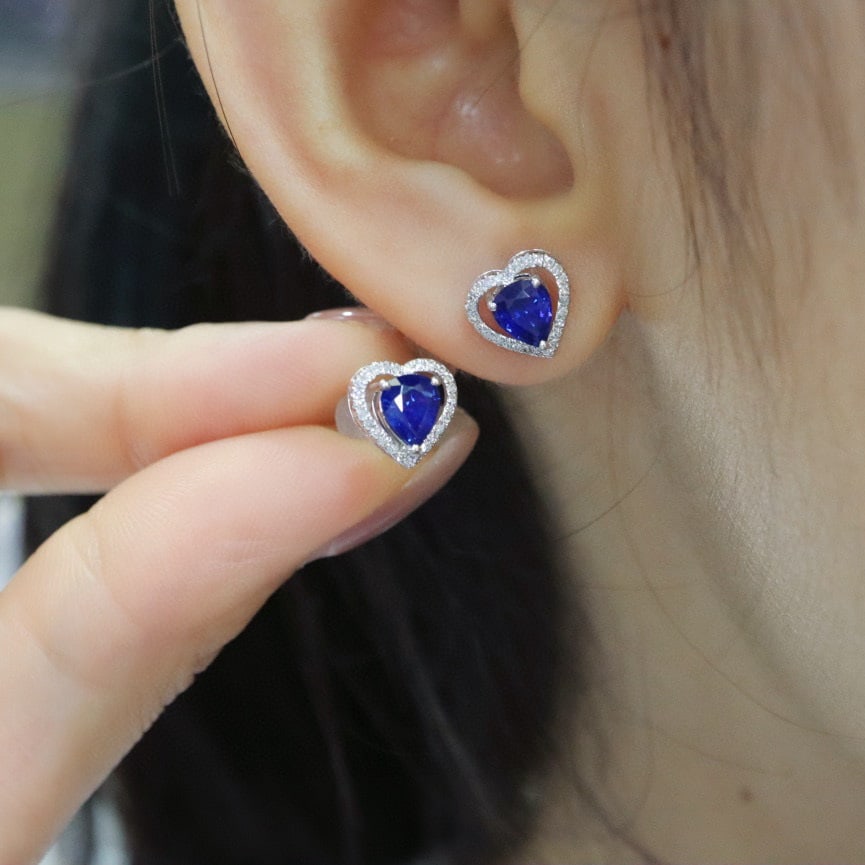 14k Gold 1.56 Ctw Natural Sapphire & Diamond Earrings - 5