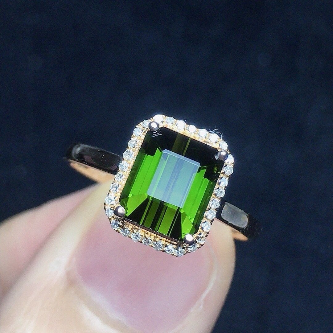 14k Gold 1.74 Ct Natural Tourmaline & Diamond Ring - 2