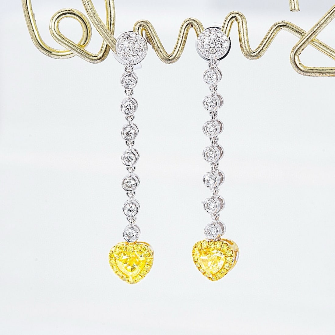 14k Gold 0.77 Ctw Natural Yellow Diamond & Diamond Earrings - 2