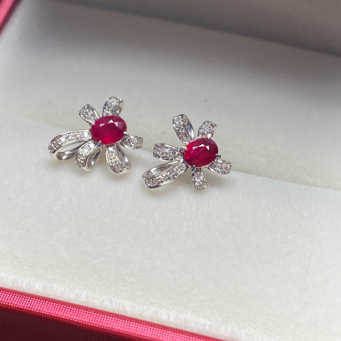 14k Gold 0.80 Ct Natural Ruby & Diamond Earrings - 4