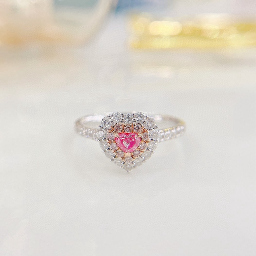 14k Gold 0.44 Ctw Natural Pink Diamond & Diamond Ring: Ref:230938405 // gold content:14k gold // ring size:7. 25us // // main gemstone:pink diamond // shape:heart // carat weight:0. 13ct // color:pink // treatment:natural // // adjacent gemstone 2 :
