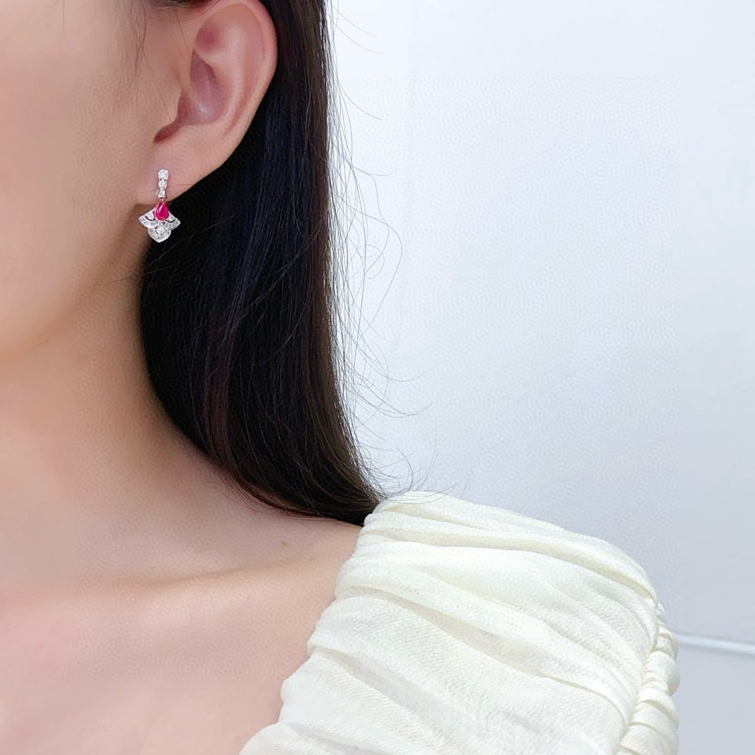 14k Gold 1.3 Ctw Natural Ruby & Diamond Earrings - 2