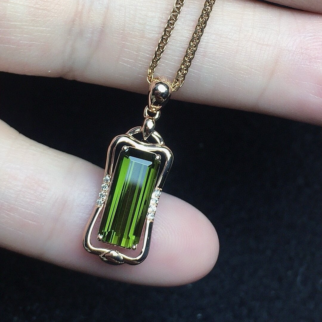 14k Gold 2.16 Ct Natural Tourmaline & Diamond Pendant( Without Chain ) - 2