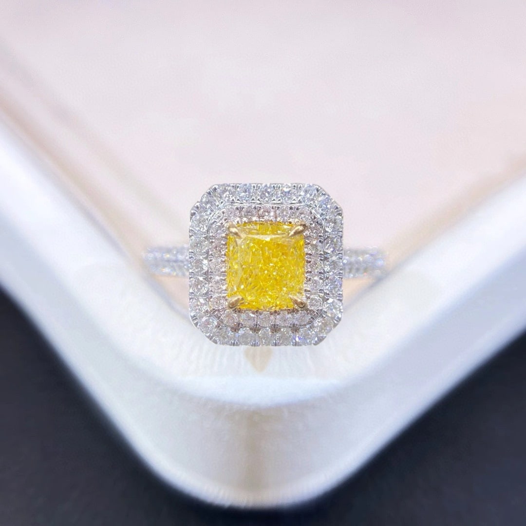 Gia Certified 14k Gold 1.47 Ctw Natural Yellow Diamond & Diamond Ring: Ref:230938413 // gold content:14k gold // ring size:7. 25us // // main gemstone:yellow diamond // certified:gia // shape:cushion // carat weight:1. 00ct // clarity grade:vs2 // color:yellow //