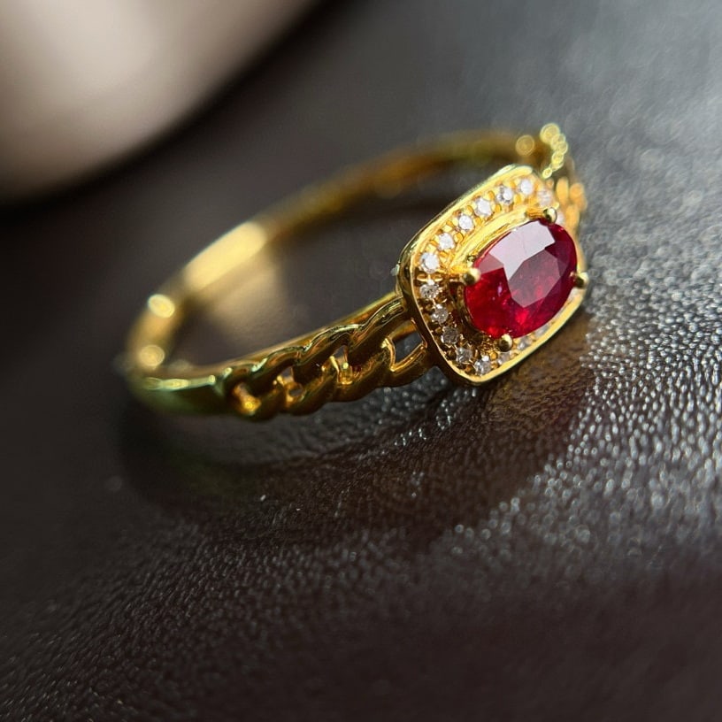 14k Gold 0.45 Ct Vivid Red Natural Ruby & Diamond Ring - 2