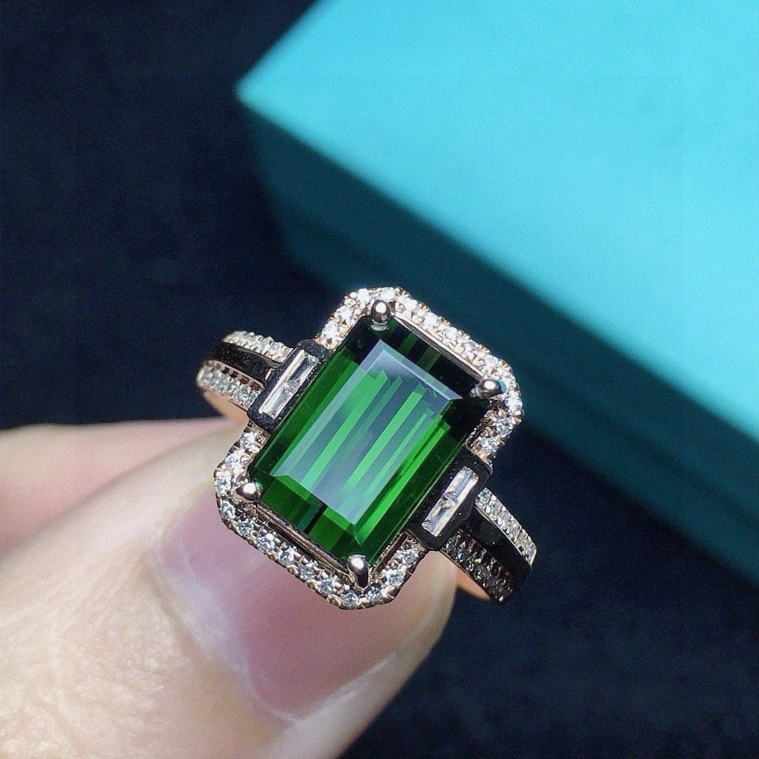 14k Gold 3.26 Ct Natural Tourmaline & Diamond Ring - 2