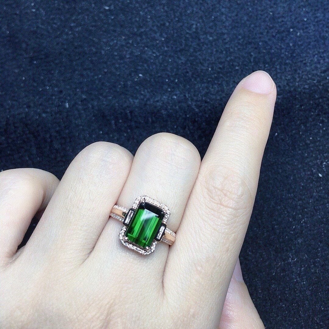 14k Gold 3.26 Ct Natural Tourmaline & Diamond Ring - 4