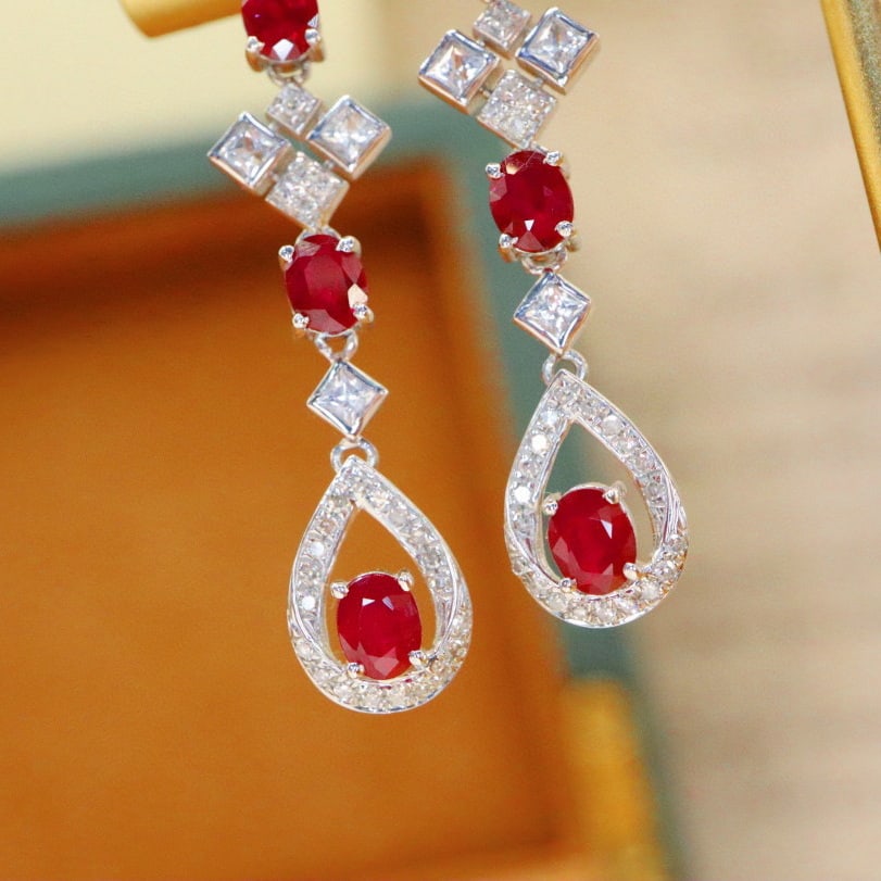 14k Gold 1.74 Ctw Natural Ruby & Diamond Earrings - 2