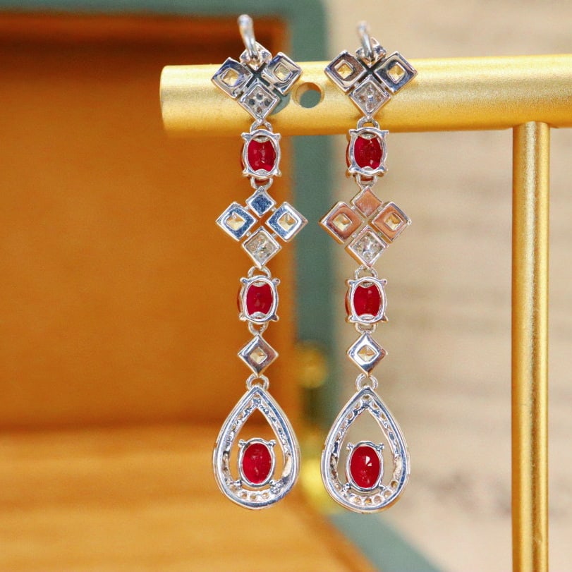 14k Gold 1.74 Ctw Natural Ruby & Diamond Earrings - 4